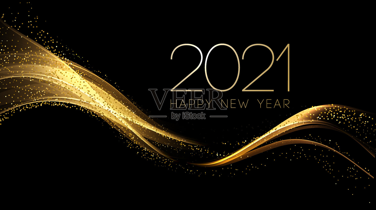 2021年新年抽象闪亮的彩色金波插画图片素材