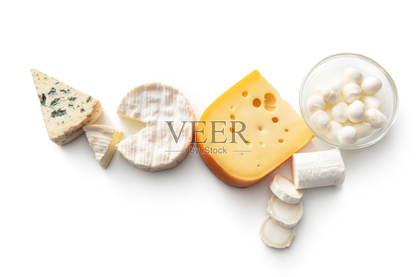 奶酪:在白色背景上分离的各种奶酪照片摄影图片