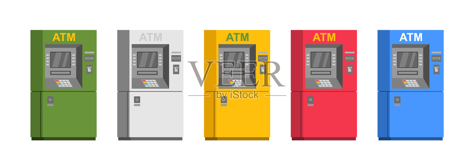 Set bank ATM机插画图片素材