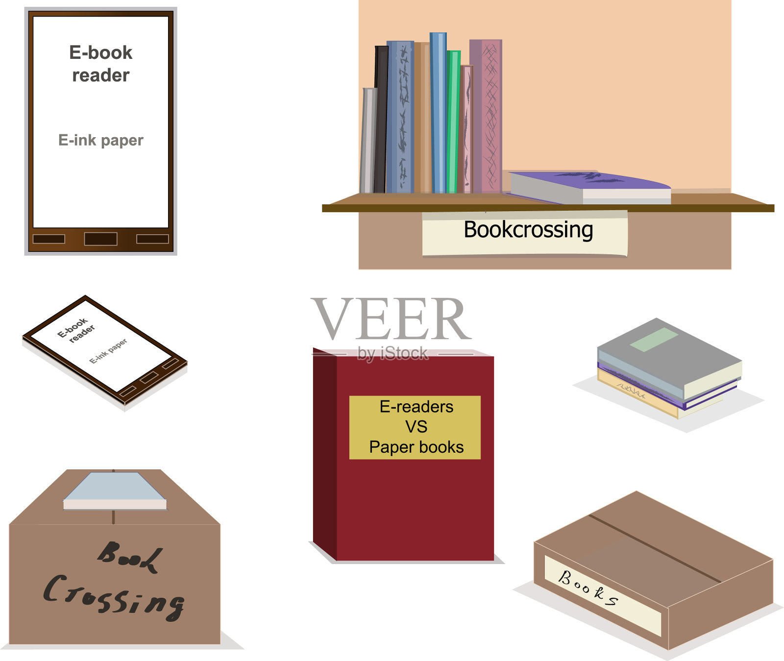 电子阅读器和纸质书是完全不同的风格插画图片素材