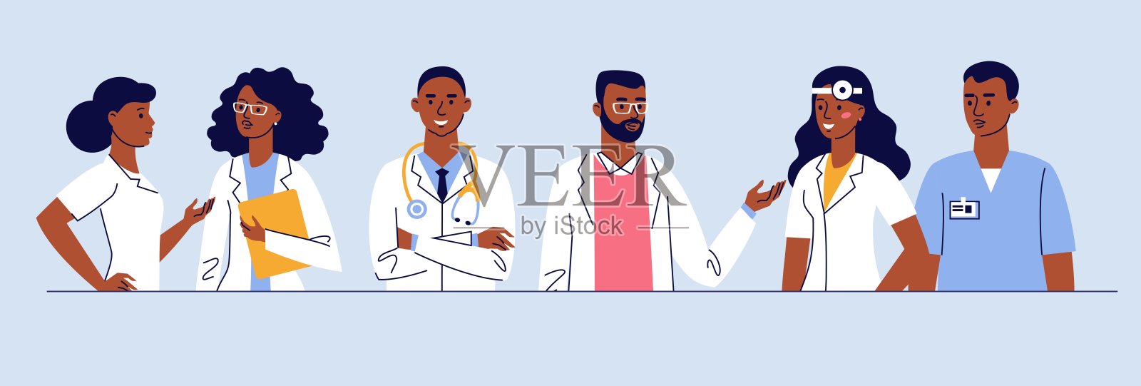 不同黑人医生在医院的医疗团队概念。插画图片素材