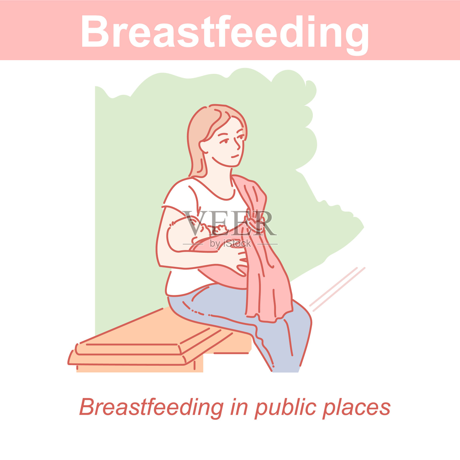 母乳喂养在吊带母亲和新生儿插画图片素材
