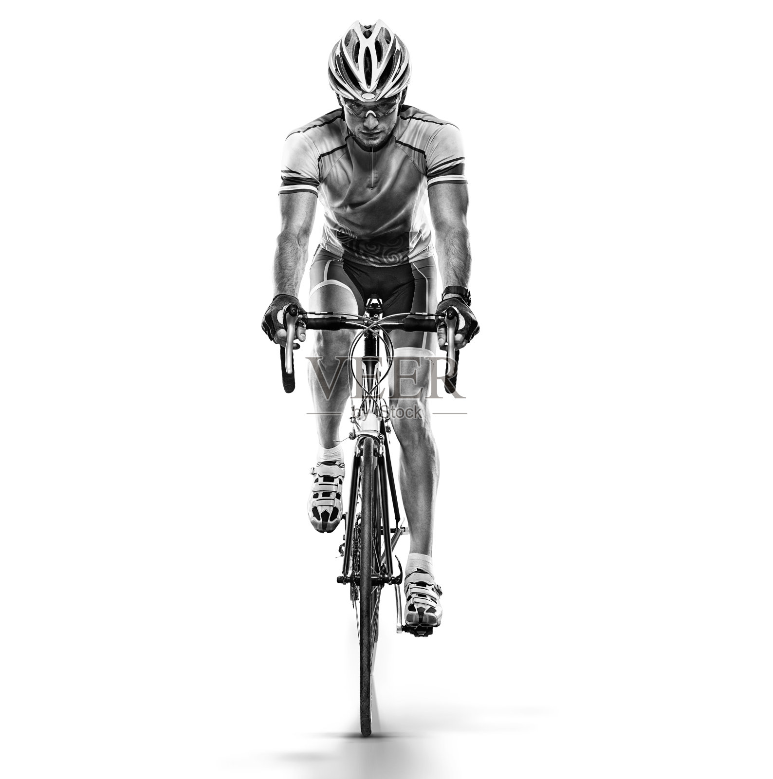 运动。骑自行车的运动员在白色背景上的剪影照片摄影图片