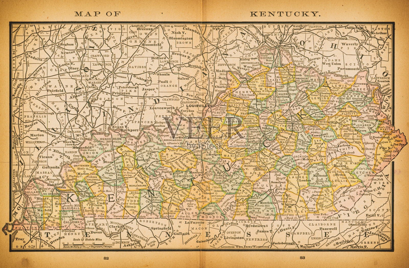 19世纪肯塔基州的地图插画图片素材