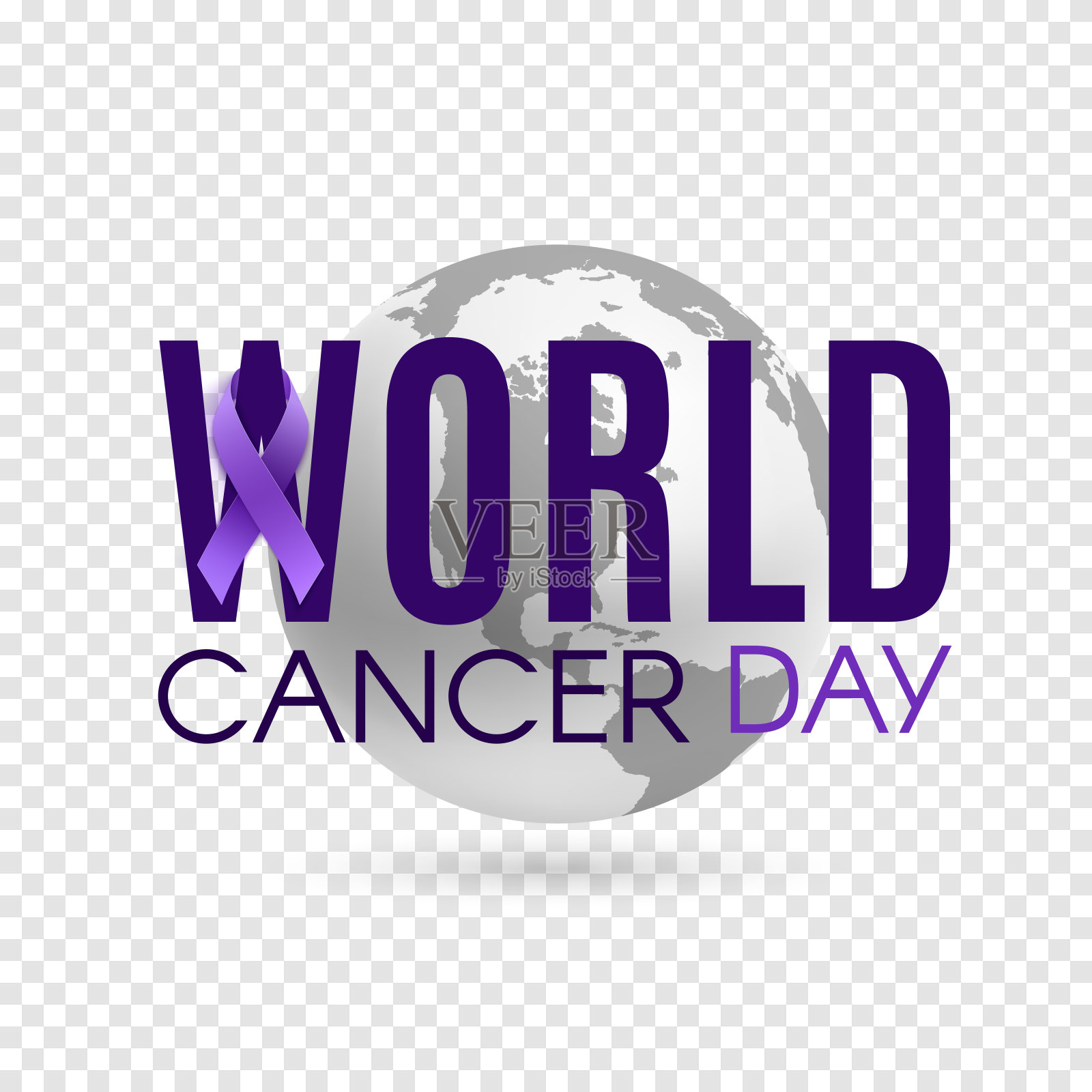 世界癌症日背景与紫色丝带和地球。插画图片素材