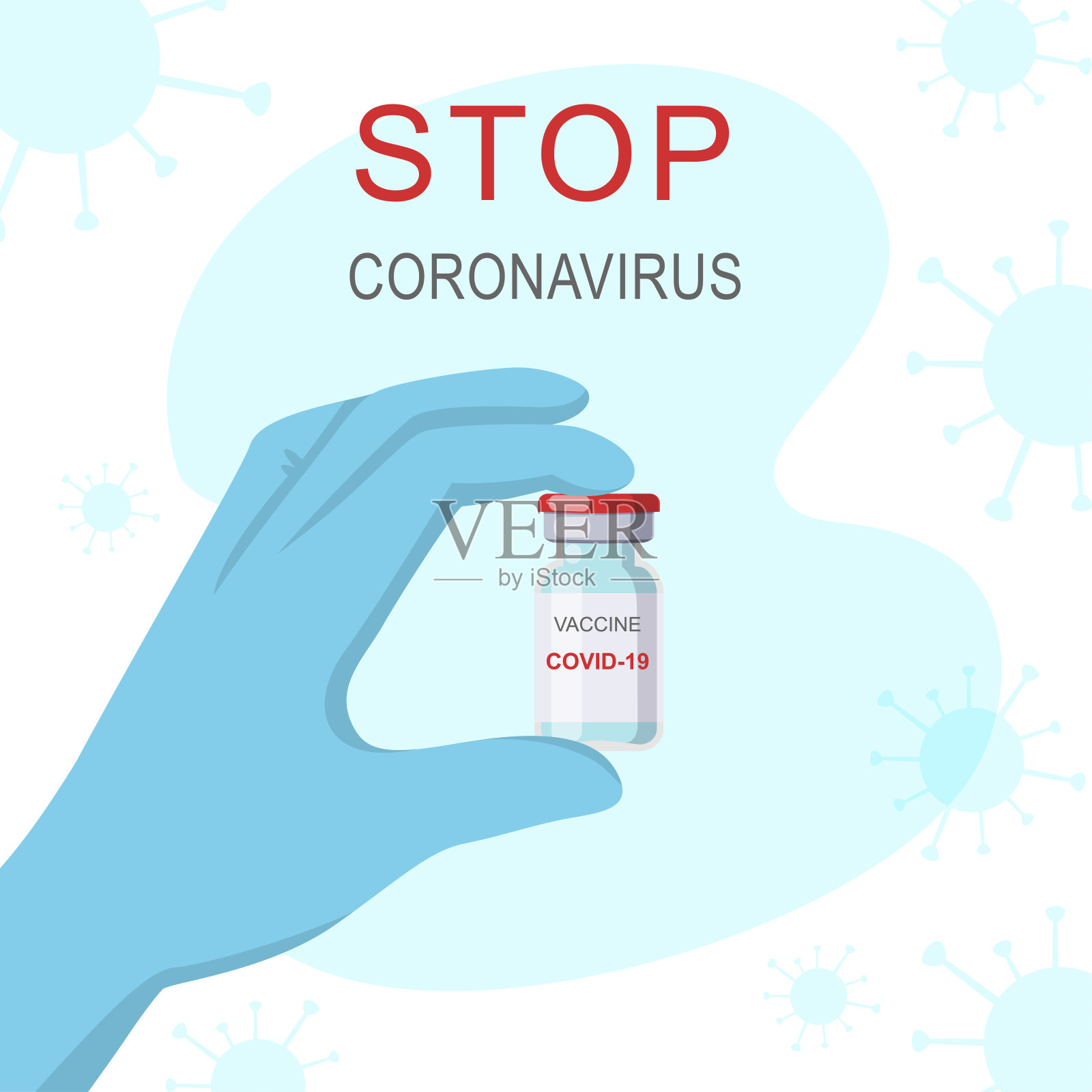 医生手持抗Covid-19疫苗。Сoronavirus疫苗概念插画图片素材