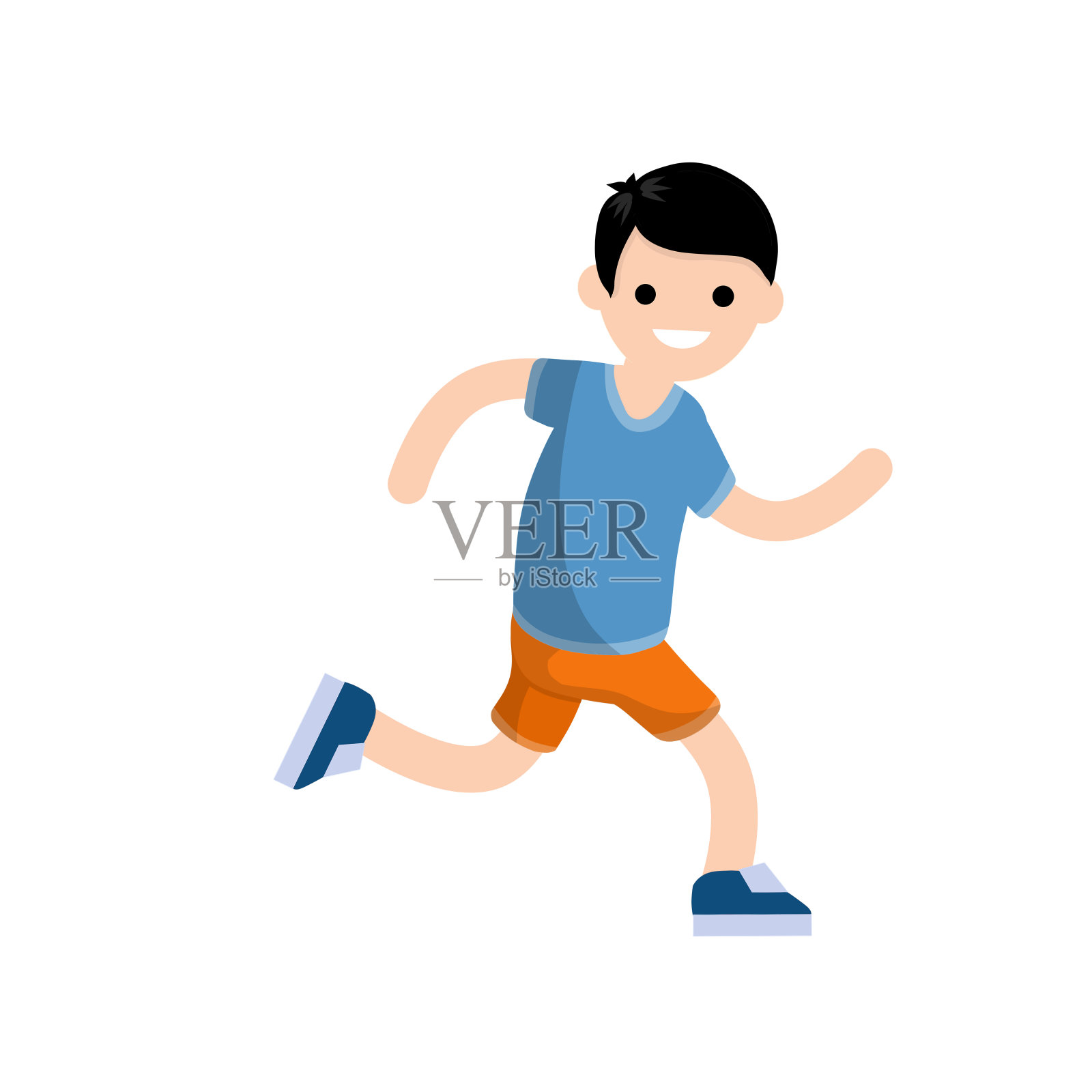 穿着短裤和灰色t恤的年轻人。跑步和运动插画图片素材