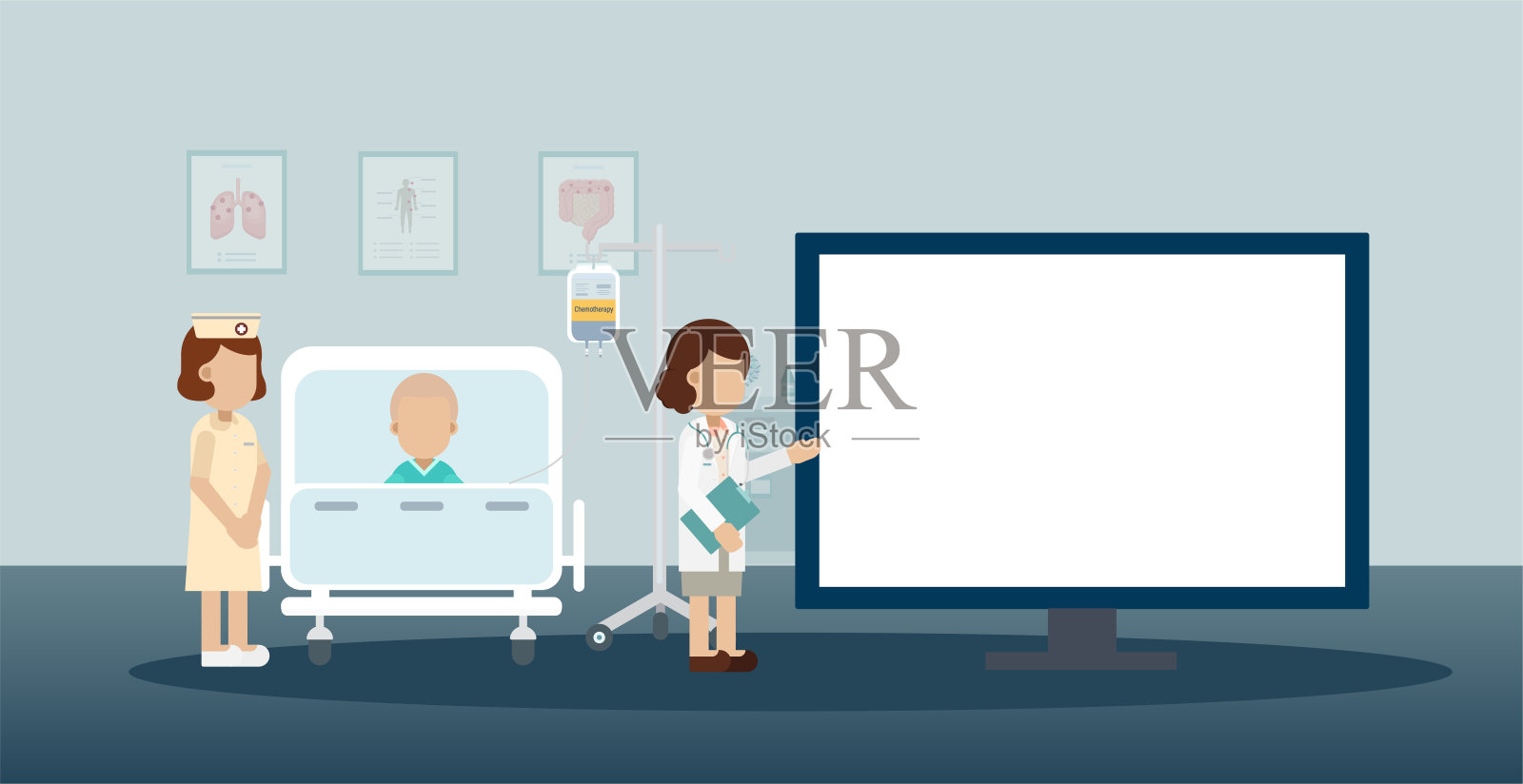 癌症病房的黑屏显示器插画图片素材