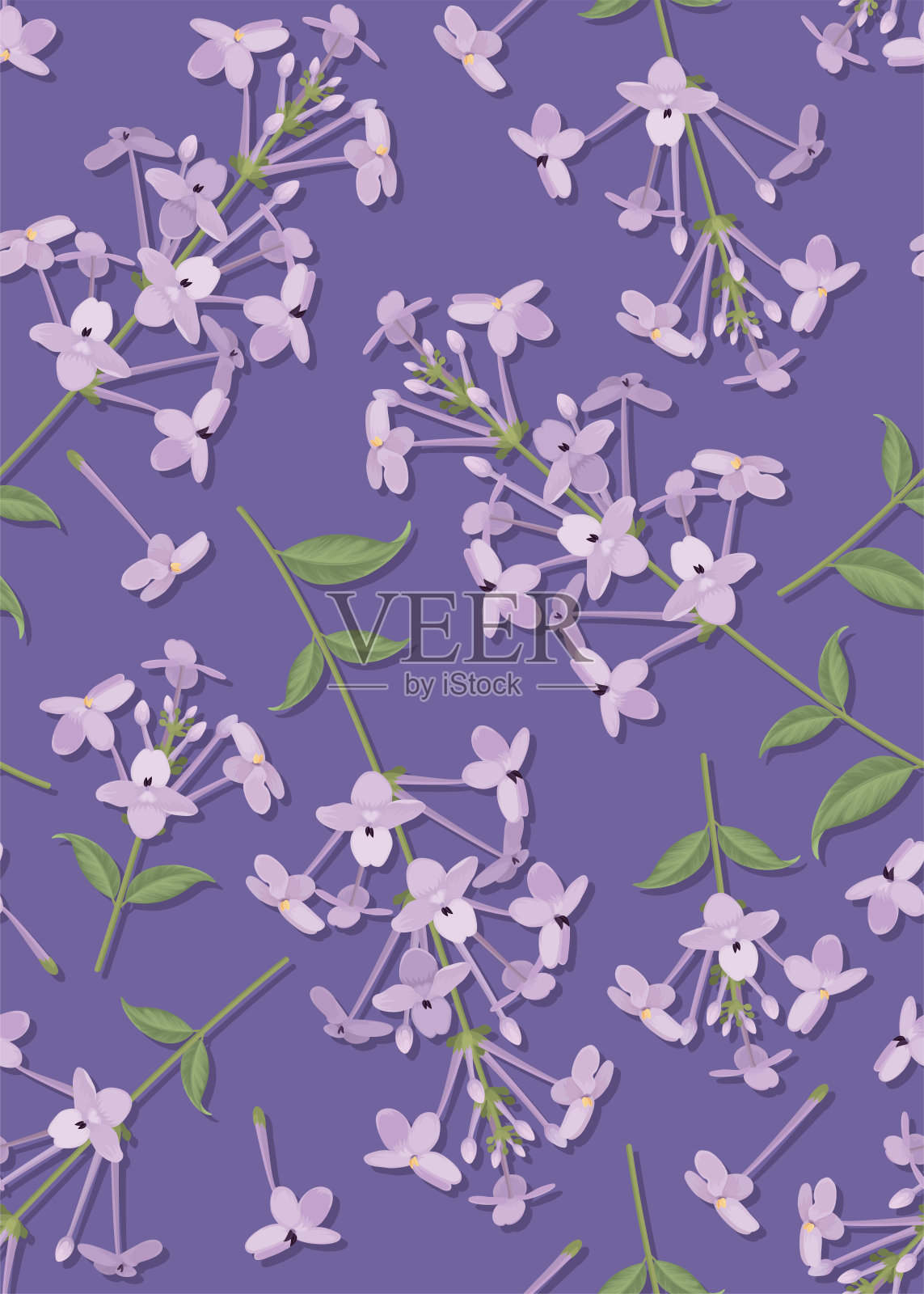 无缝图案的紫色花背景模板上紫罗兰背景。矢量花卉元素为婚礼请柬，贺卡，小册子，横幅和时尚设计。插画图片素材