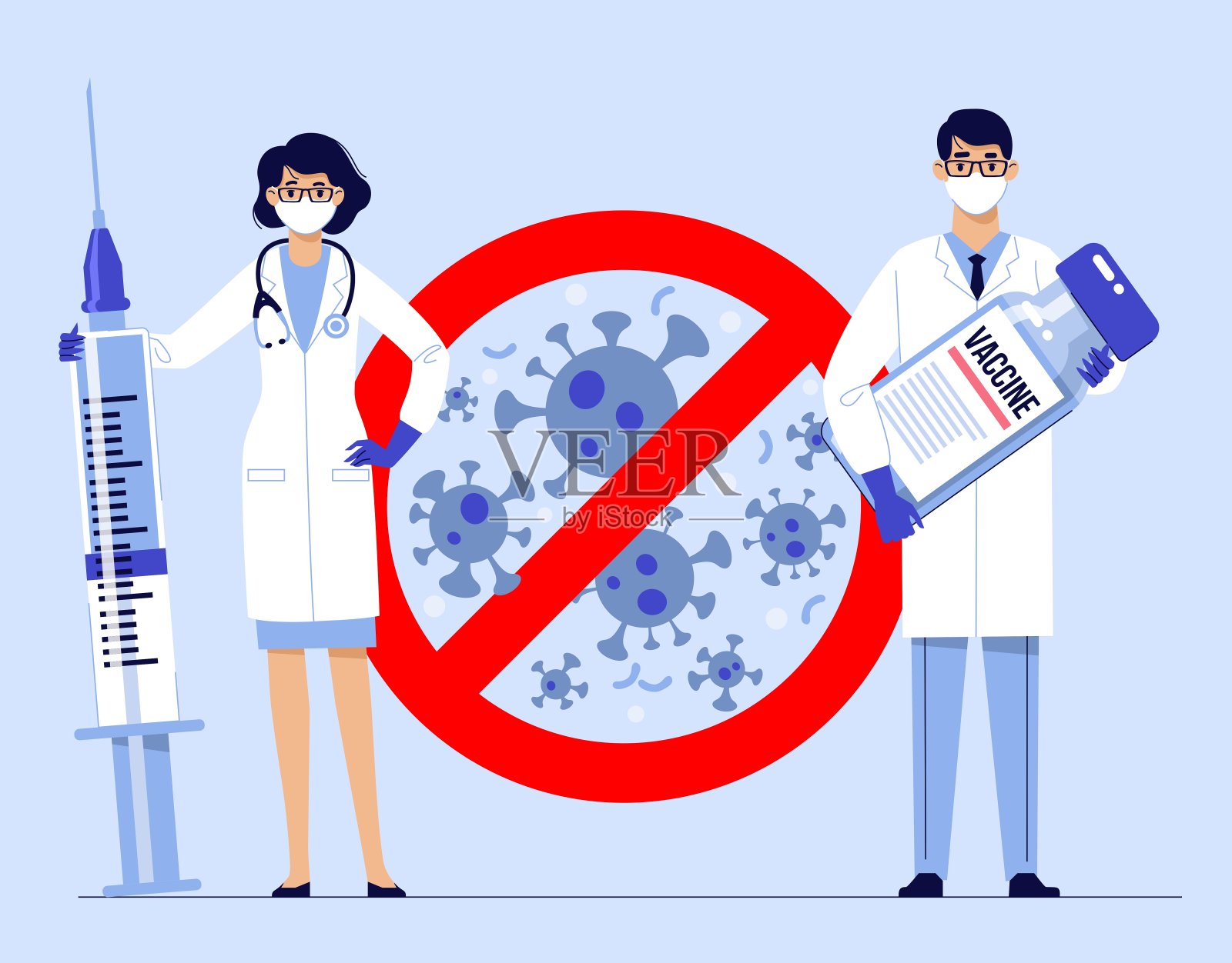 人们接种疫苗是为了免疫健康。Covid-19迹象。插画图片素材