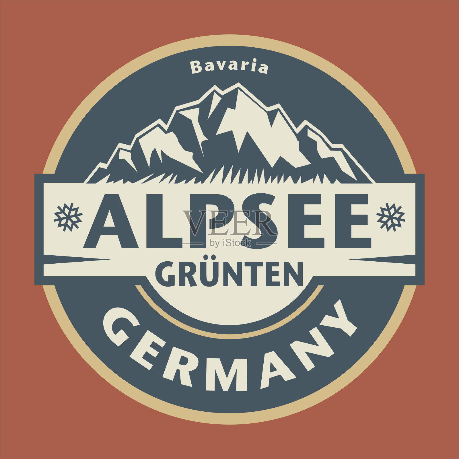 德国巴伐利亚州Alpsee镇名称GrÃ¼nten插画图片素材