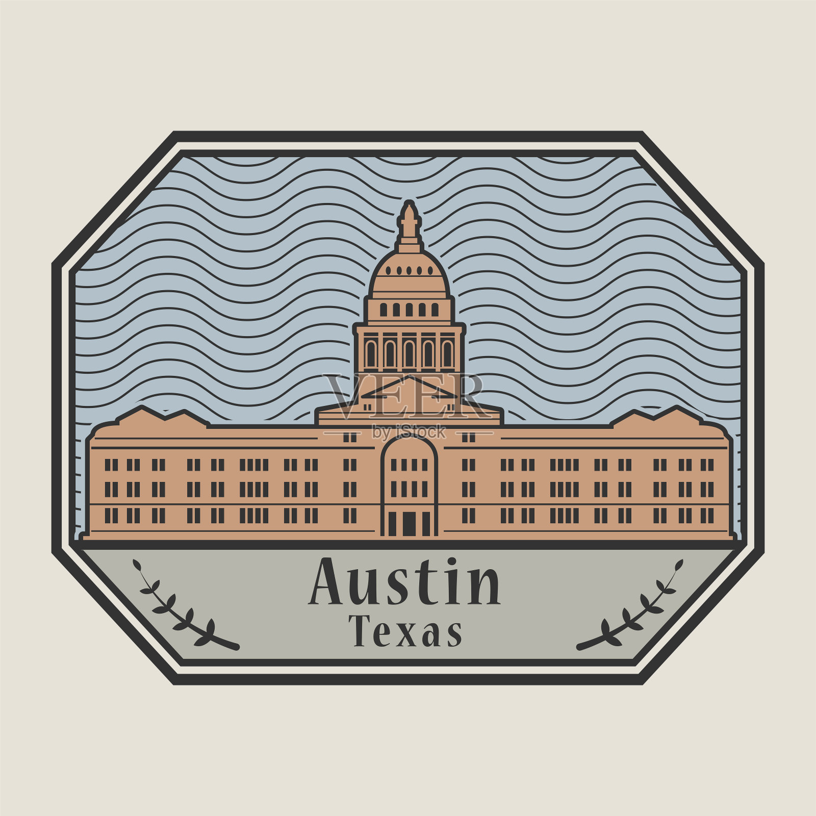 印有德克萨斯州奥斯汀字样的邮票或标签插画图片素材
