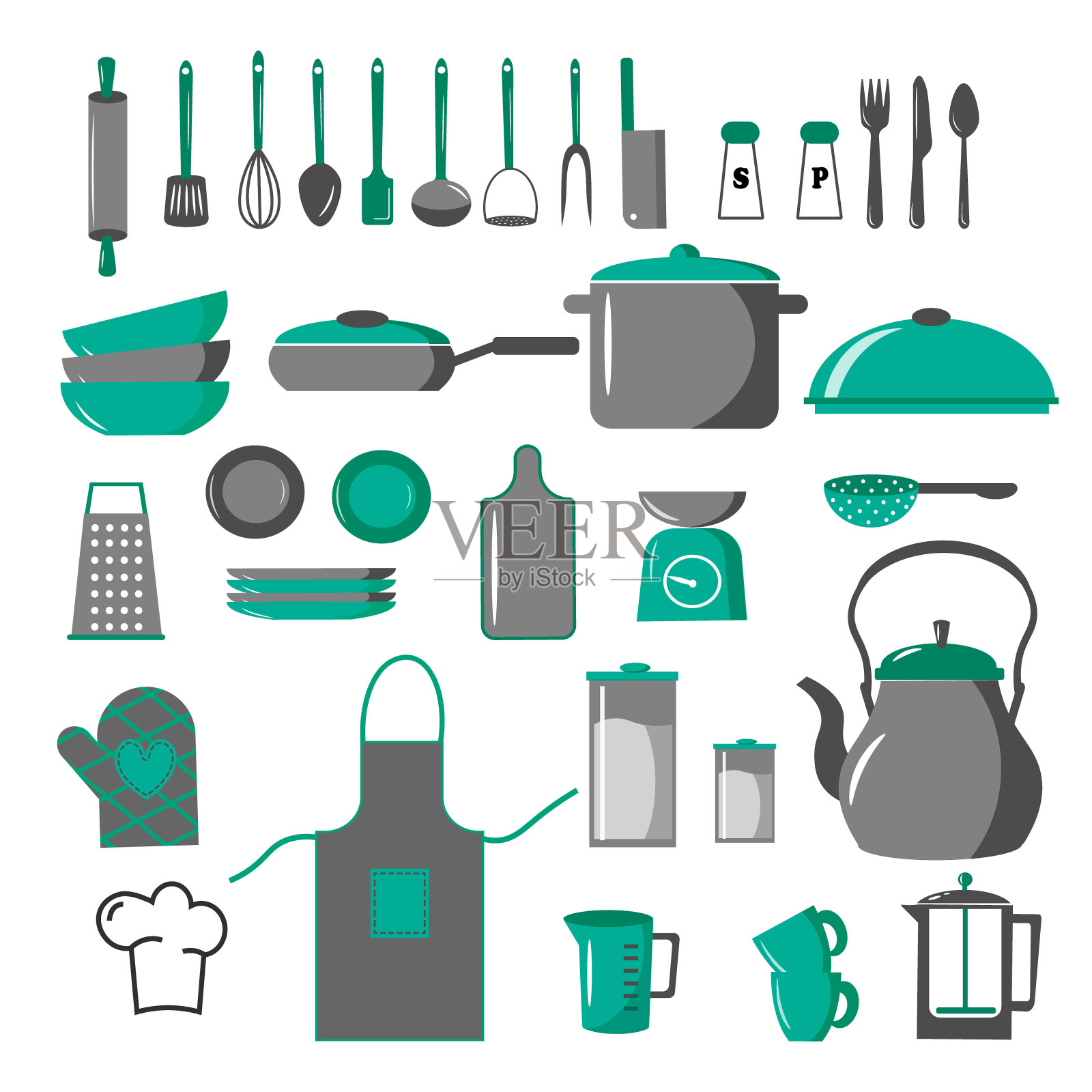 配上厨房用具。准备食物的工具图标素材
