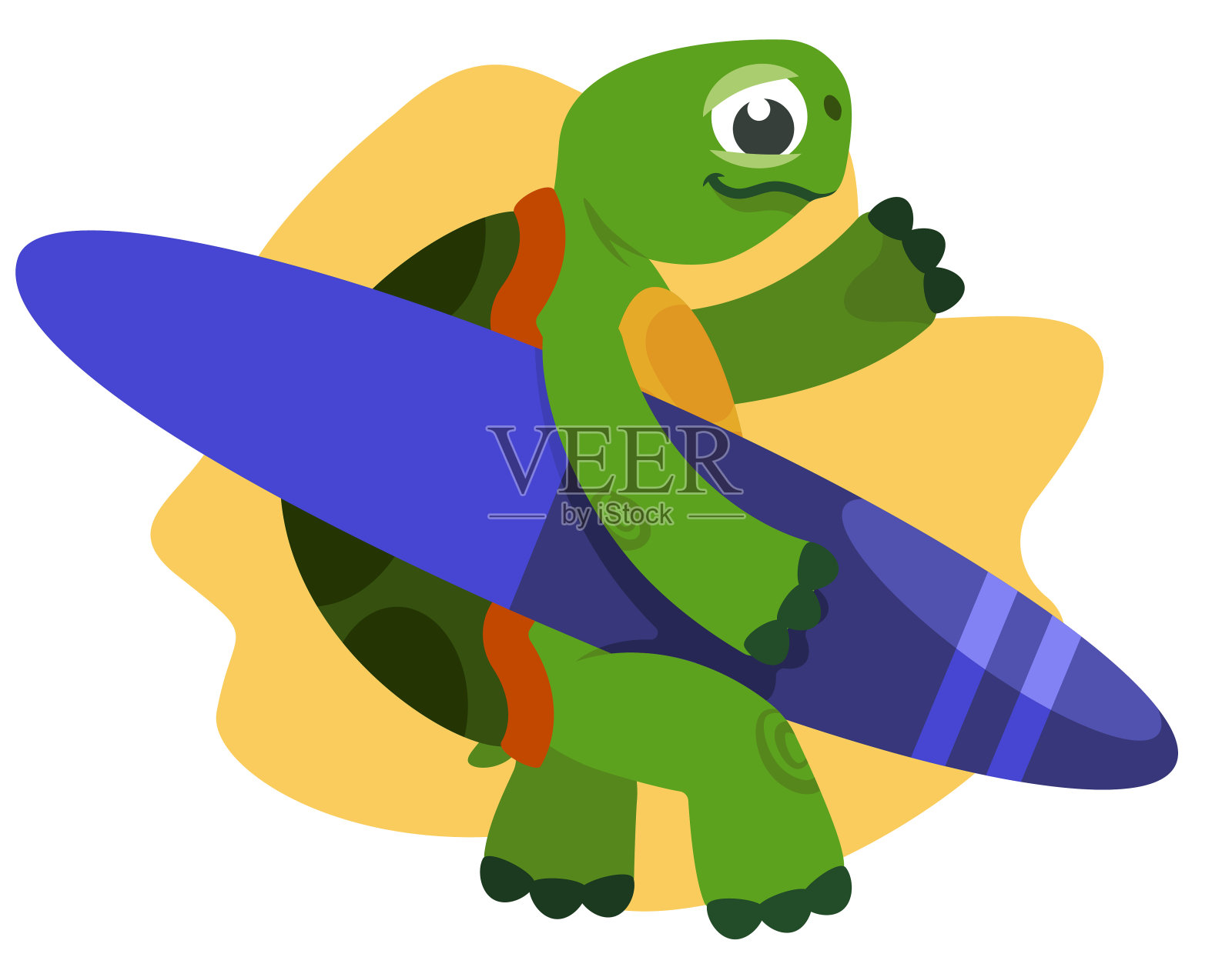 乌龟拿着冲浪板。设计元素图片