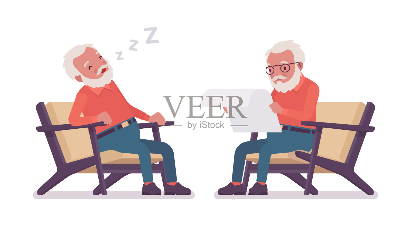 老人，老人躺在扶手椅上，睡觉，看报纸设计模板素材
