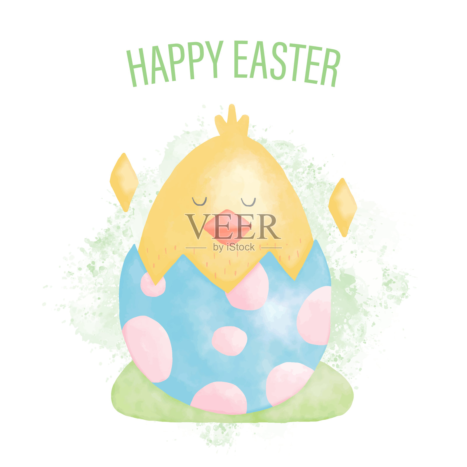 水彩画复活节快乐鸡和复活节蛋插画图片素材