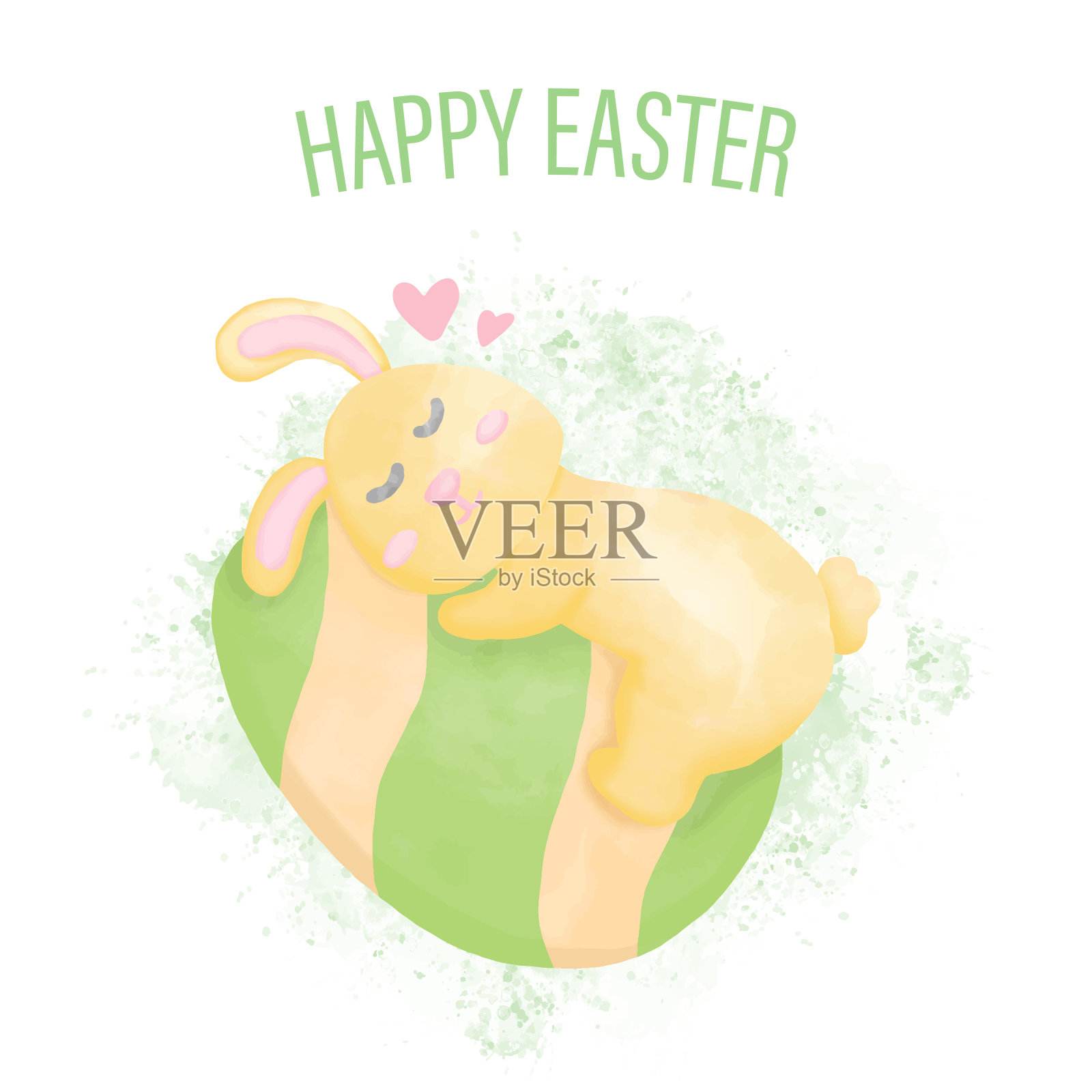 水彩画与兔子和复活节彩蛋复活节快乐插画图片素材