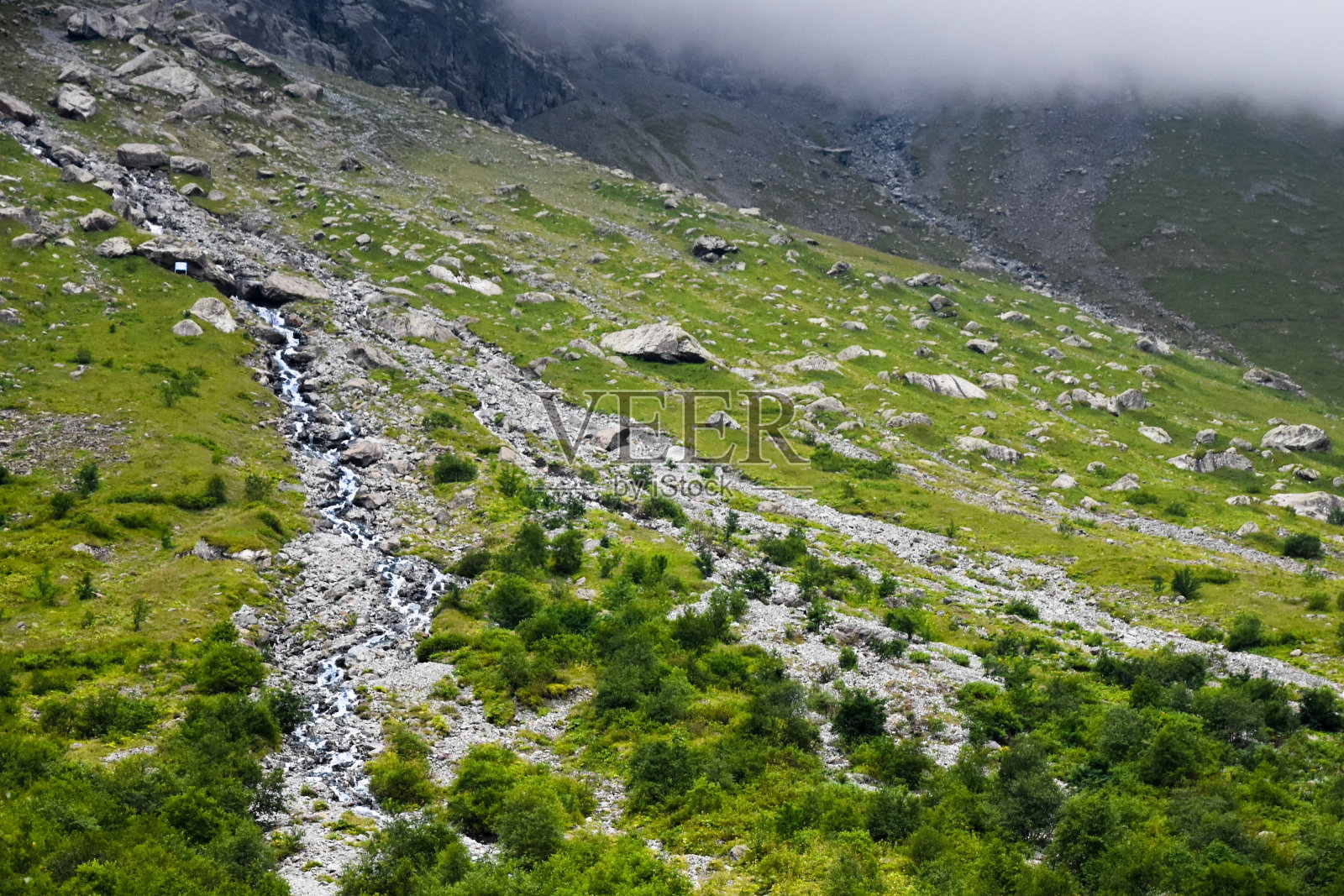 北奥塞梯的大、小河流和瀑布映衬着雄伟的山脉。北奥塞梯-阿拉尼亚共和国照片摄影图片