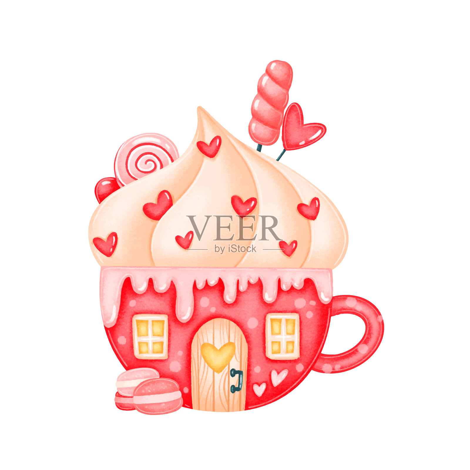情人节可爱的糖果杯屋插图孤立在白色的背景插画图片素材