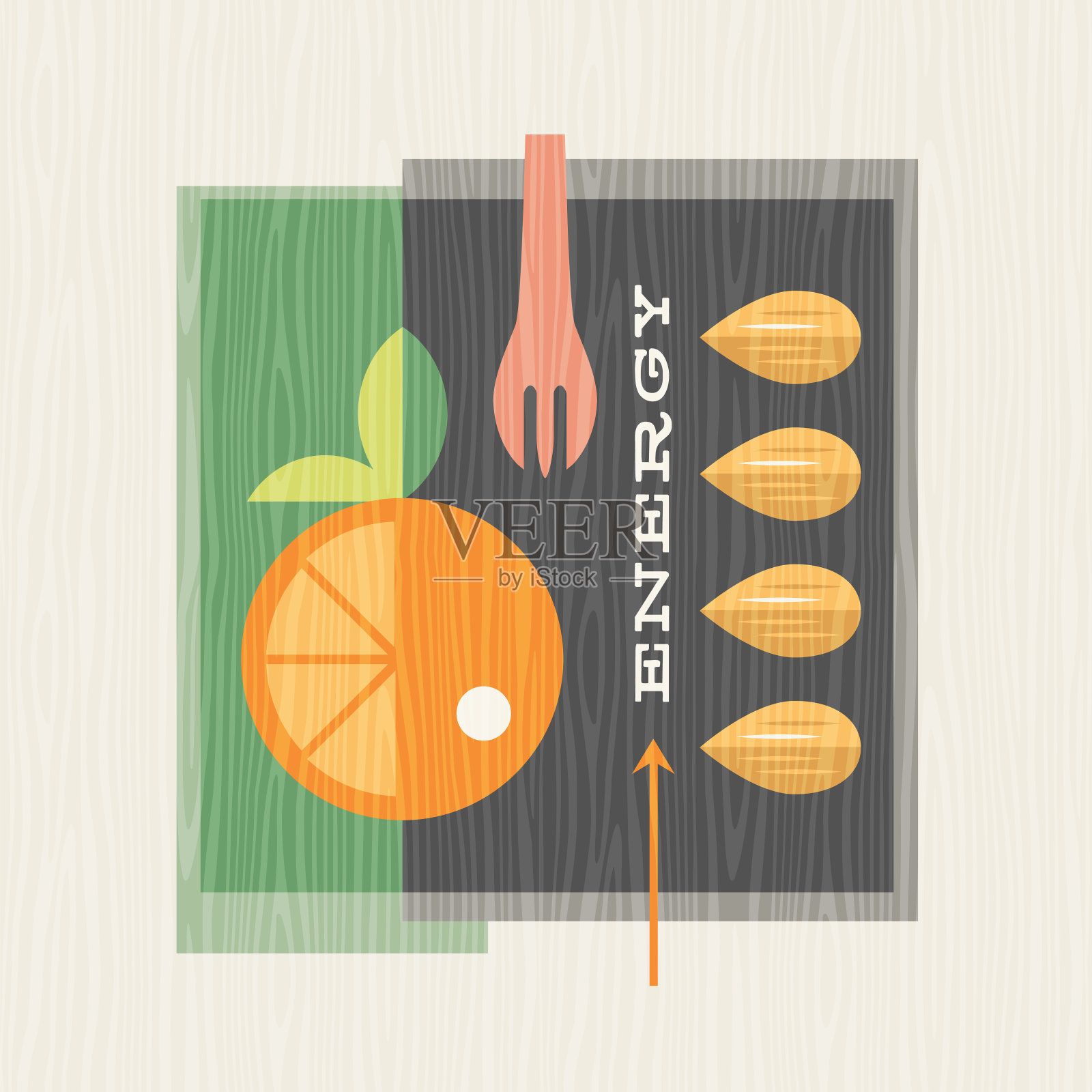 农产品包括橙子和杏仁的复古插图。健康饮食的设计。插画图片素材