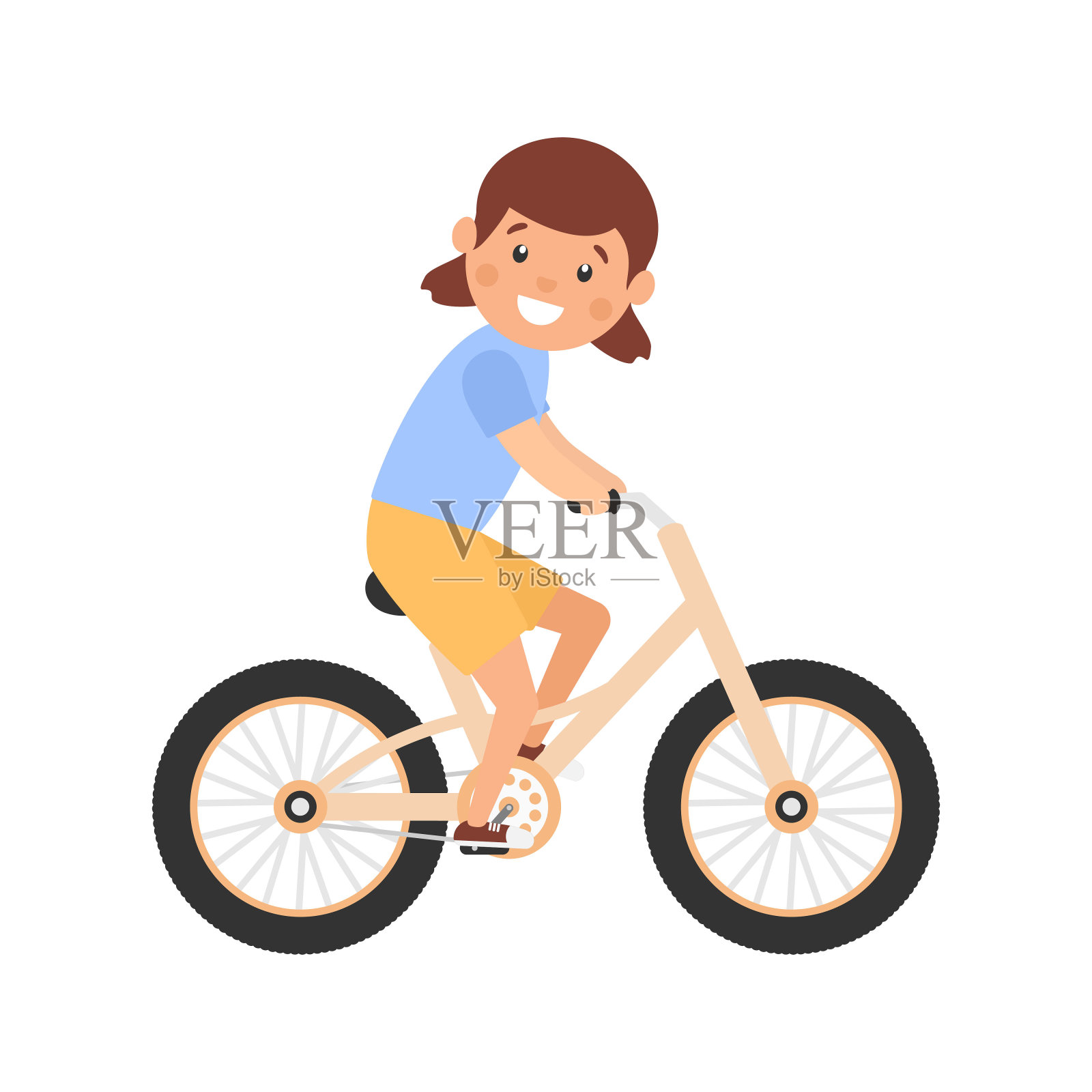 快乐可爱的小女孩骑着自行车。健康的生活方式的概念。设计元素图片