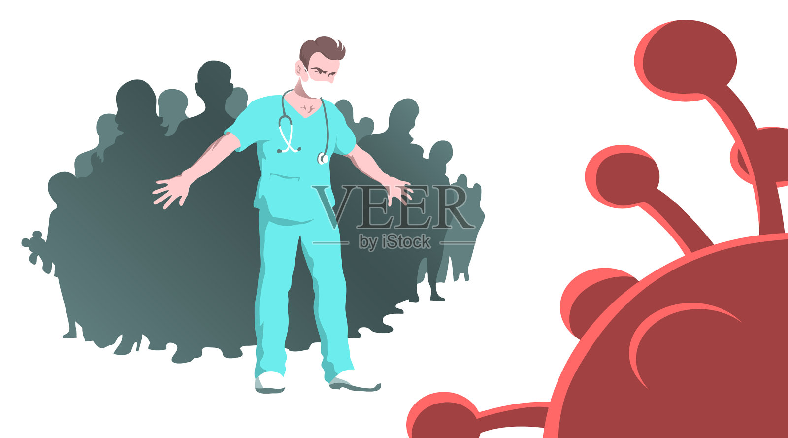医生救治冠状病毒感染者插画图片素材