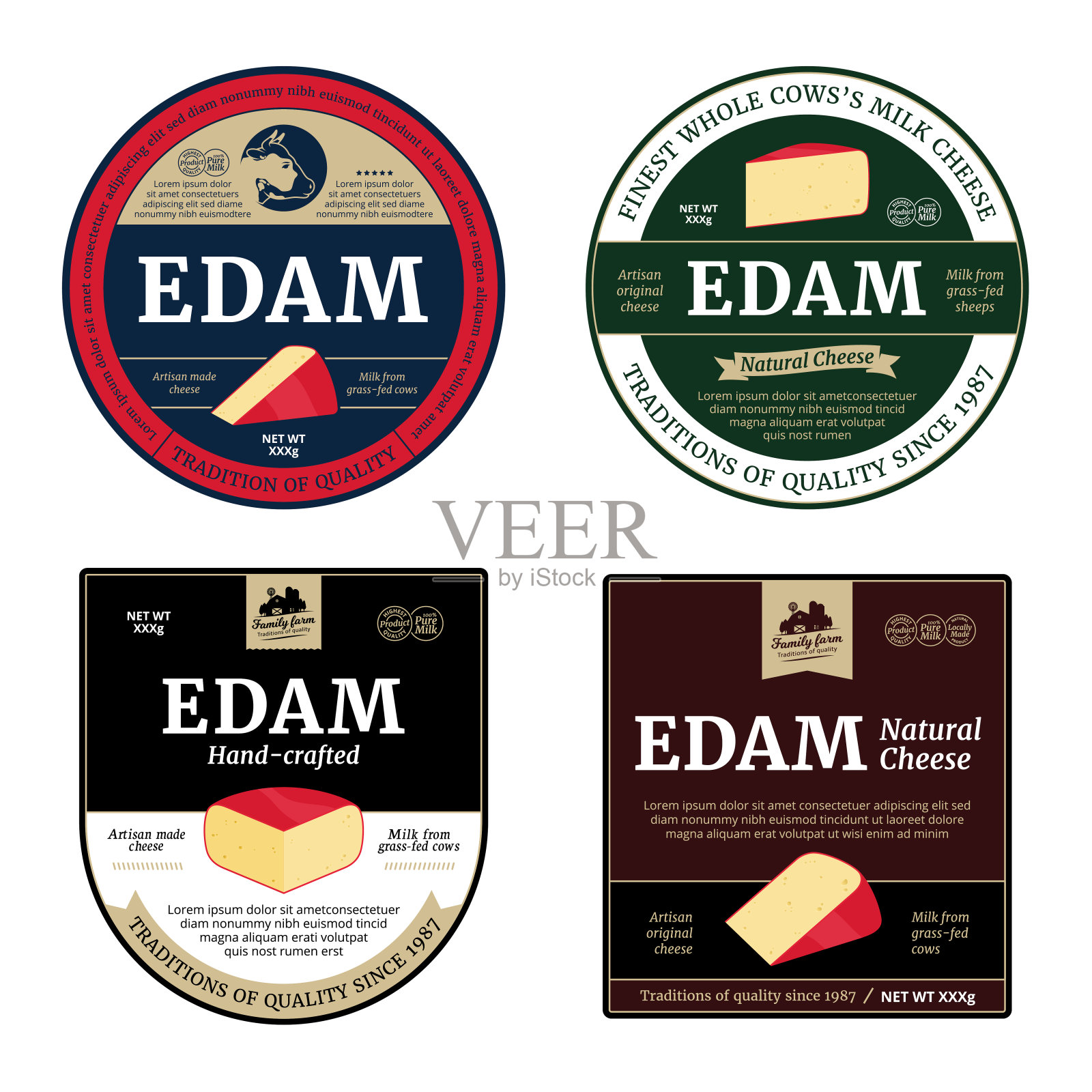 矢量edam奶酪标签和奶酪图标插画图片素材