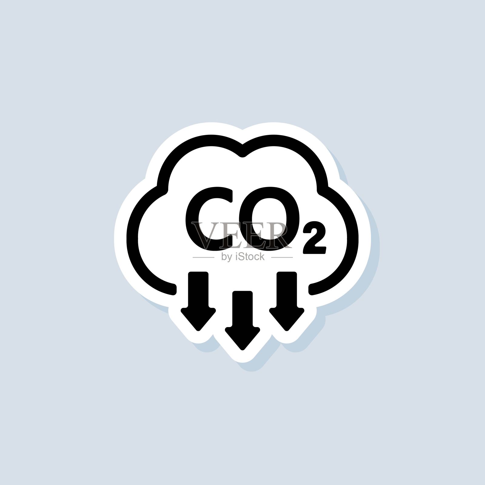 二氧化碳贴纸。二氧化碳排放的图标或标志。二氧化碳的排放量。矢量在孤立的白色背景。每股收益10图标素材
