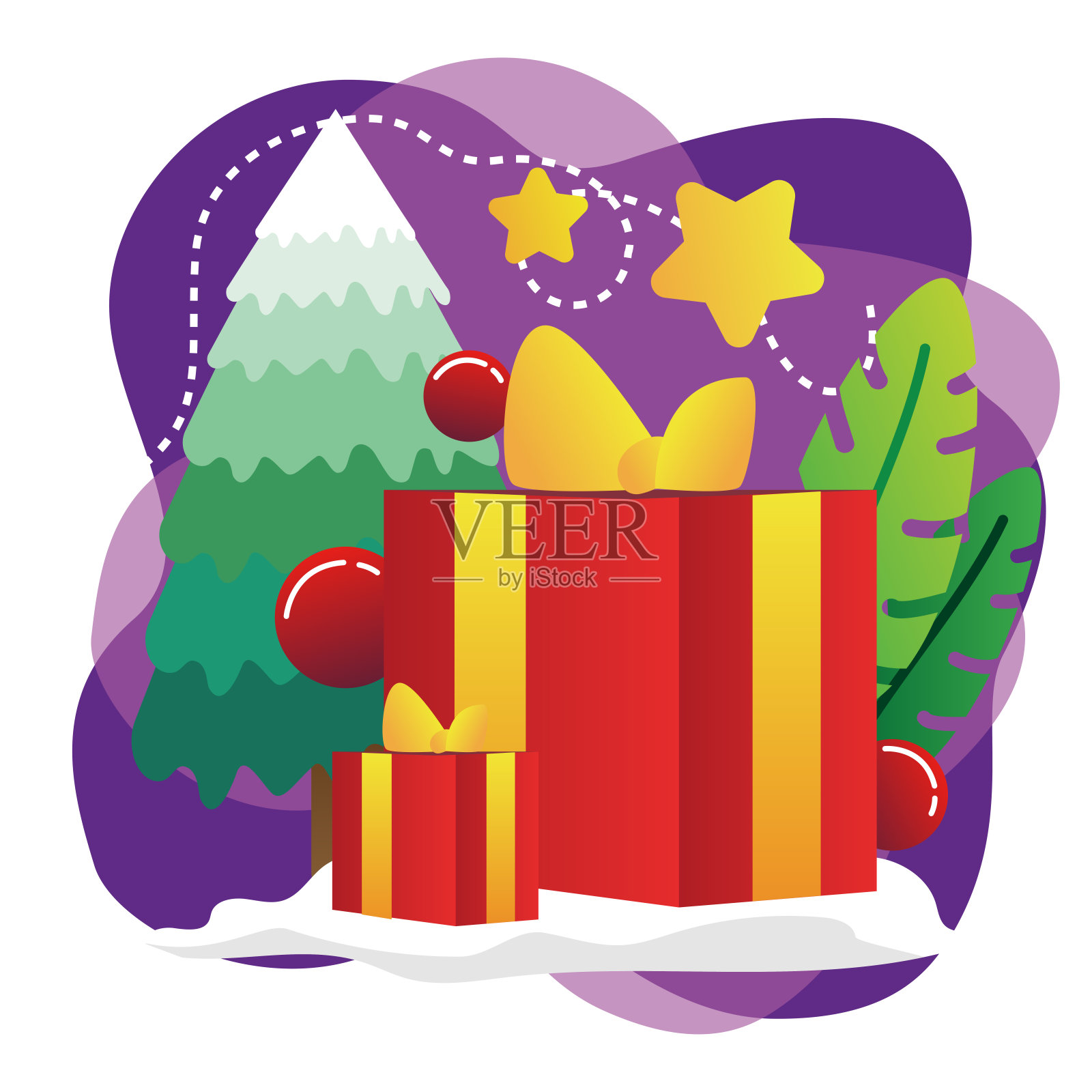 原创圣诞松树礼物盒子设计元素图片