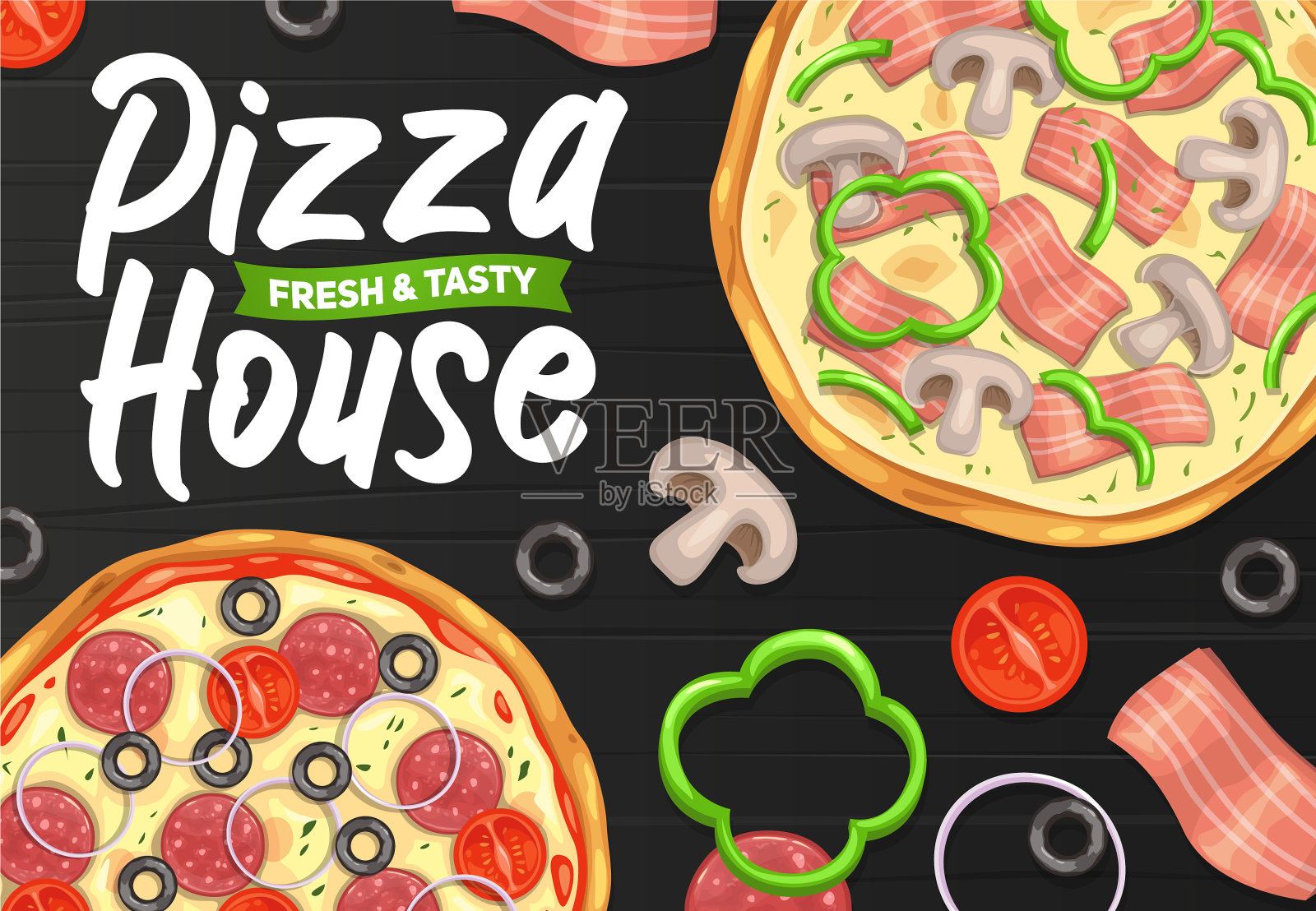 比萨和比萨意大利餐厅的快餐设计模板素材