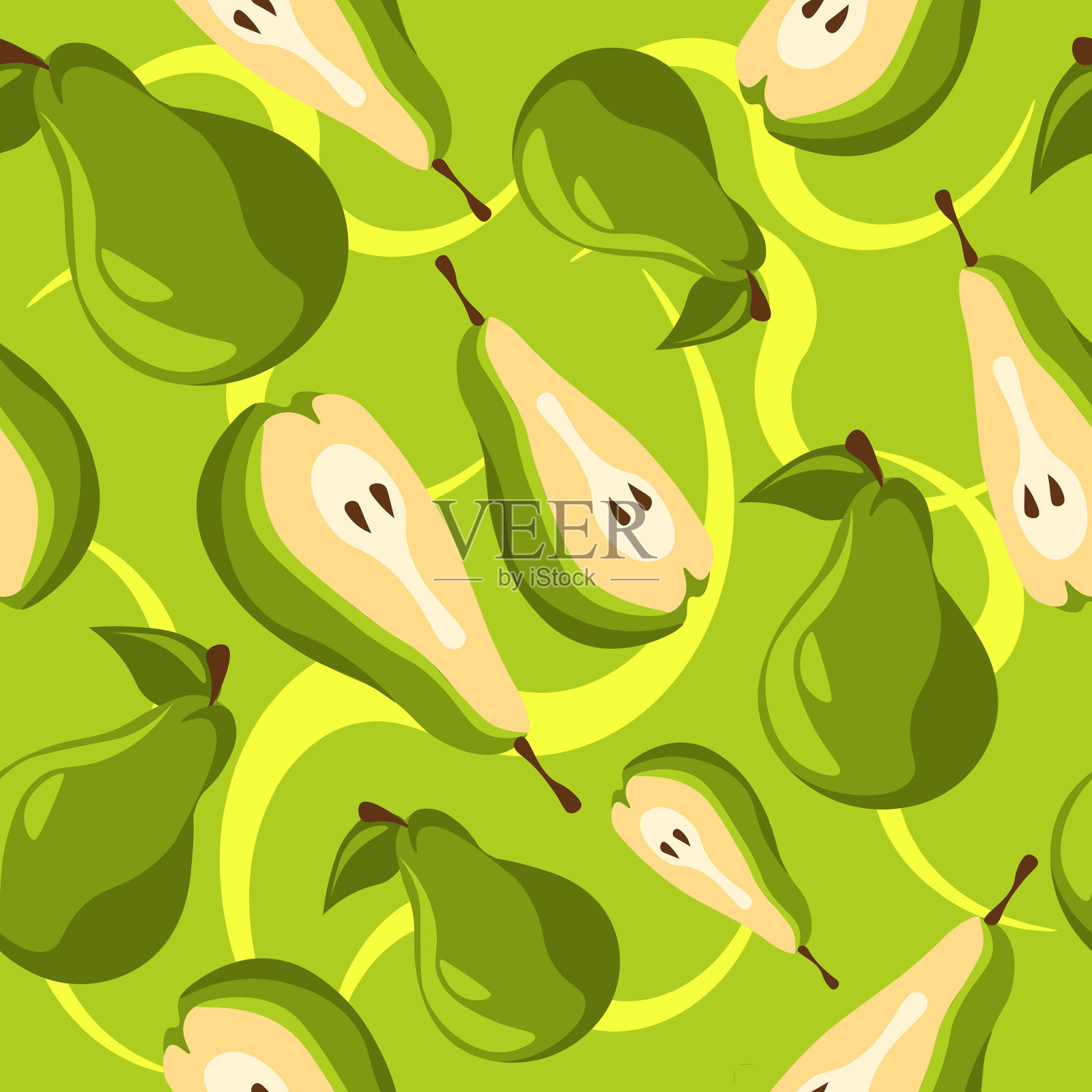 新鲜的素食梨，切成两半插画图片素材