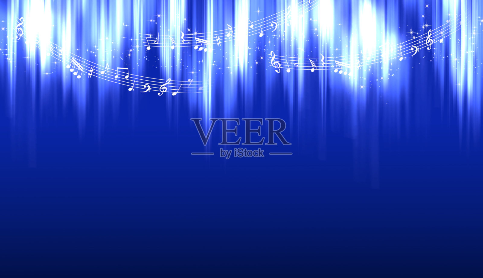 音乐的音符和闪闪发光的蓝色背景插画图片素材