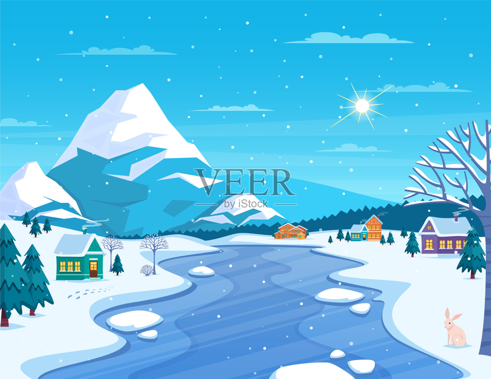 冬季景观和城镇插画图片素材