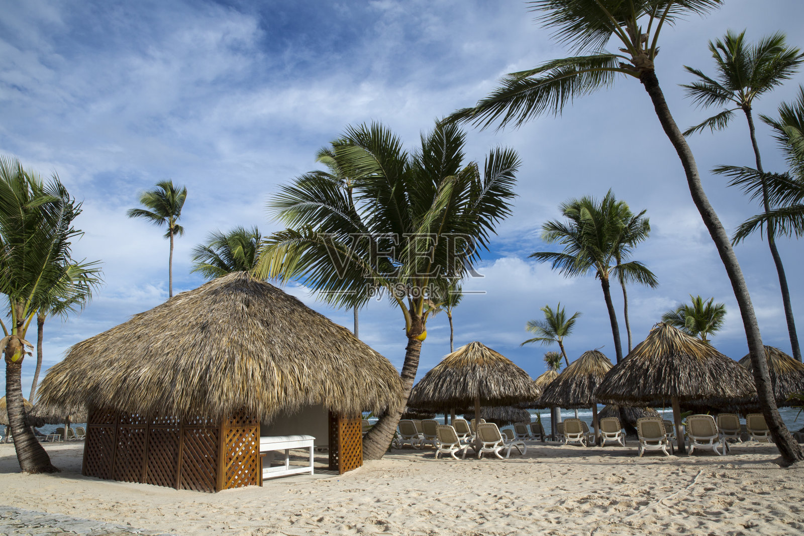 多米尼加共和国蓬塔卡纳热带海滩度假胜地。照片摄影图片