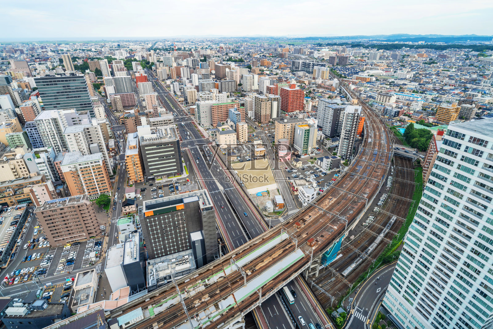 日本仙台城市天际线鸟瞰图照片摄影图片