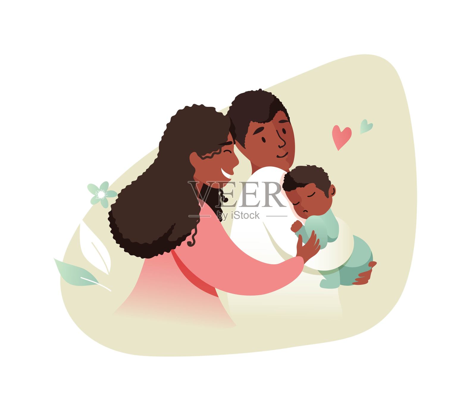 矢量插图的母亲和父亲抱在怀里的婴儿儿子。插画图片素材