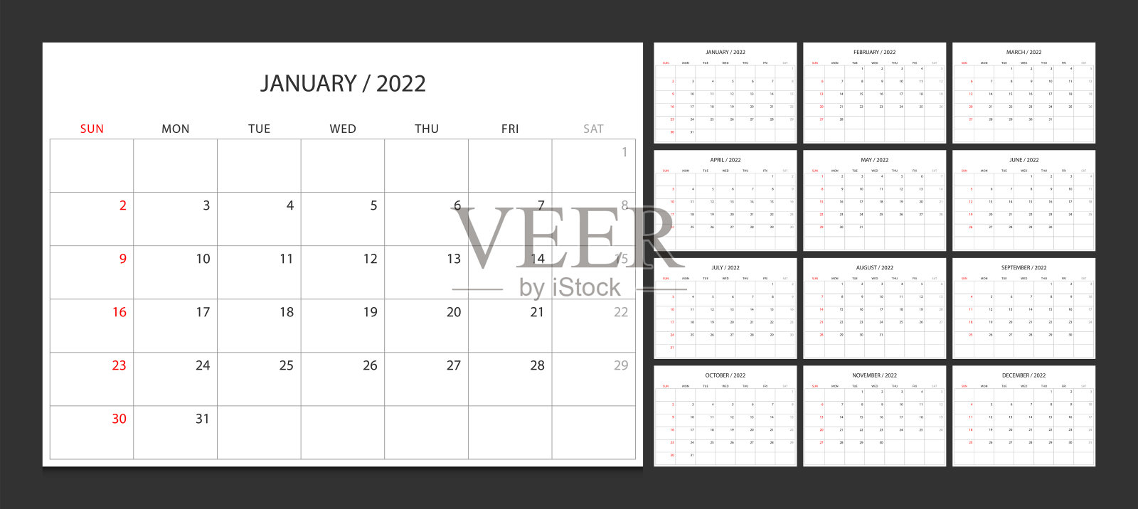 日历2022周开始周日企业设计规划师模板。插画图片素材