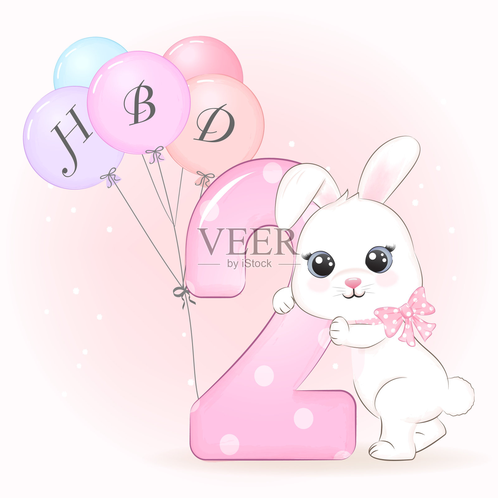 可爱的小兔子生日派对用数字，贺卡插图插画图片素材