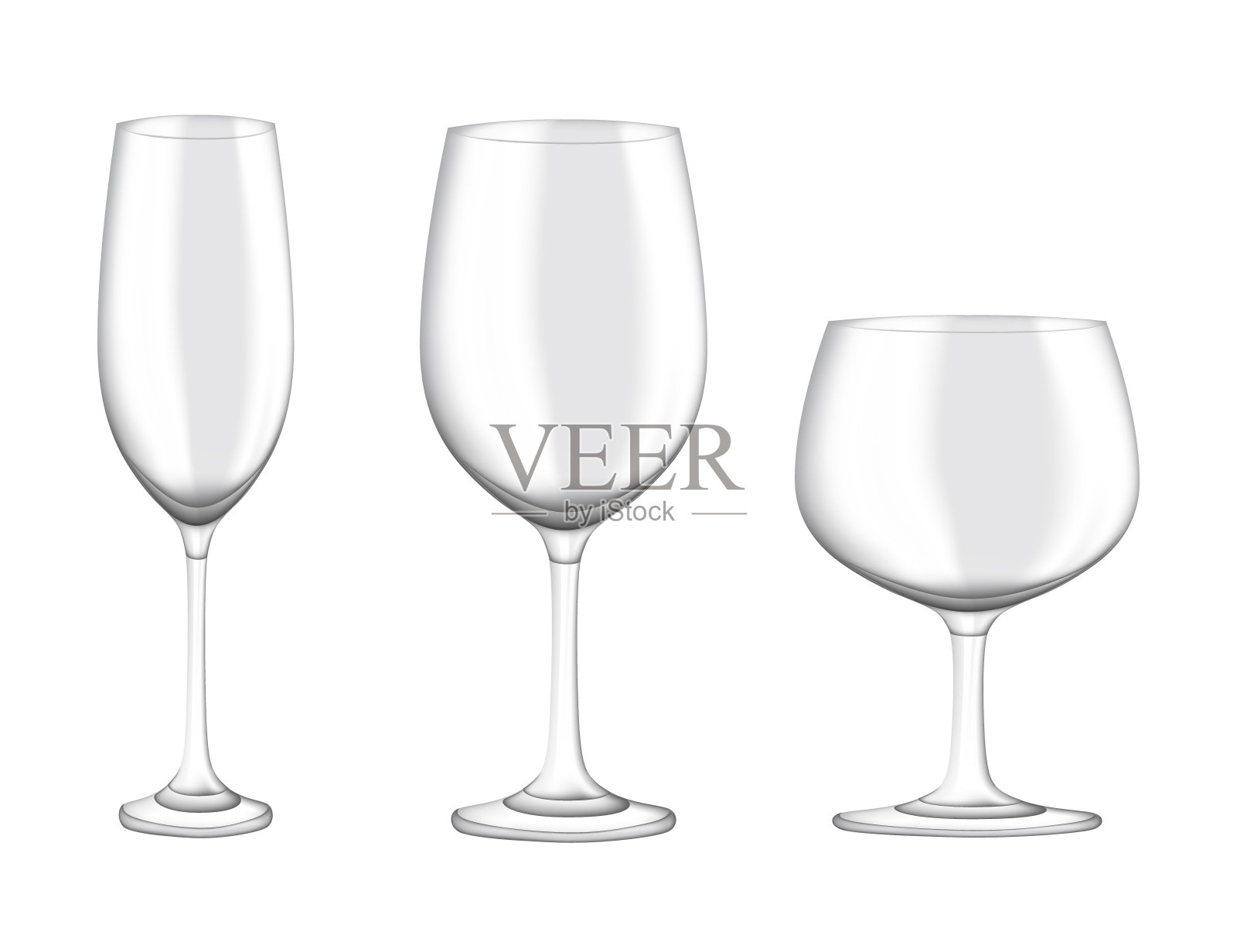 透明现实的一套葡萄酒杯矢量插图上的白色背景插画图片素材