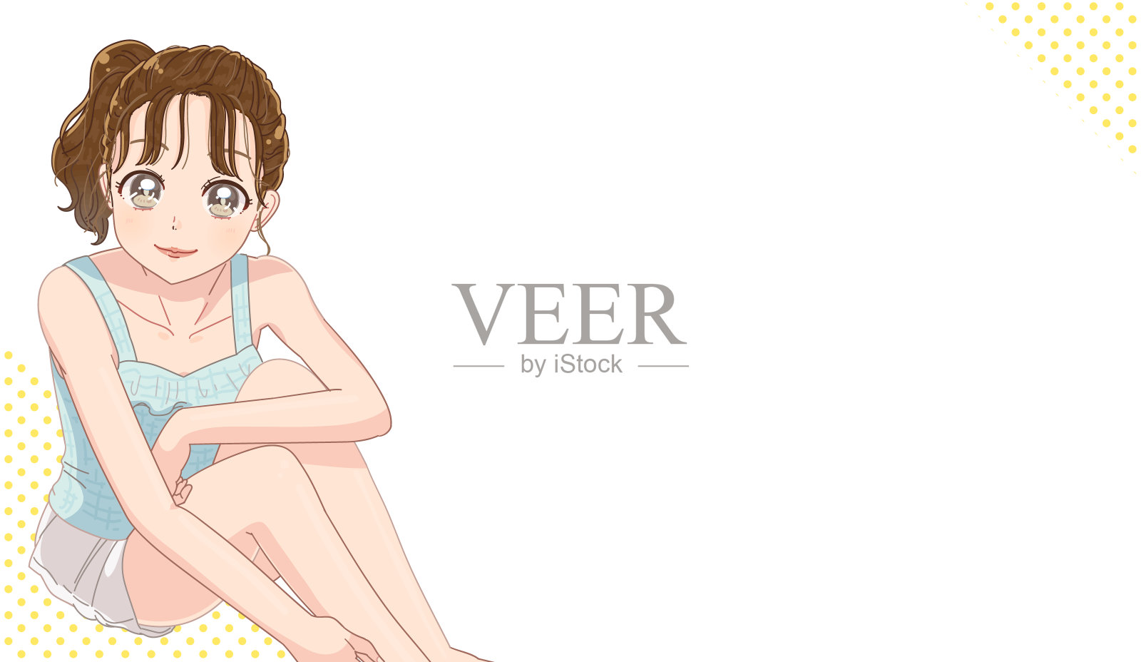 一个脱毛和白皙皮肤的漂亮女人的日本动画插图。插画图片素材