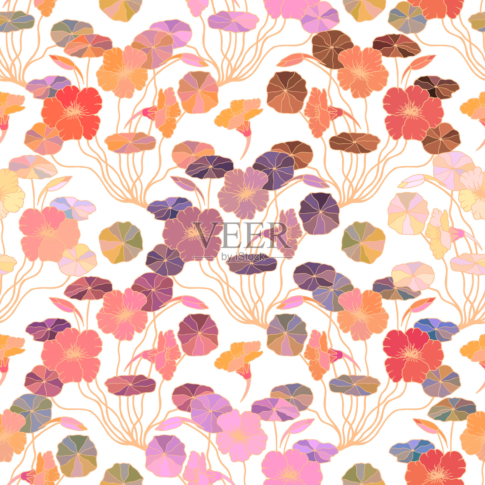 旱金莲花的无缝植物图案。插画图片素材