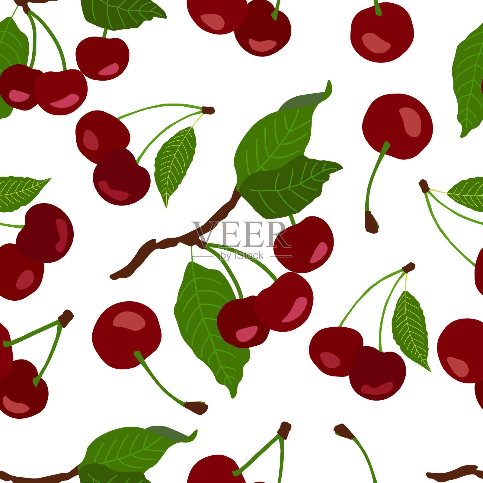 无缝图案的樱桃，水果浆果图案，插画图片素材
