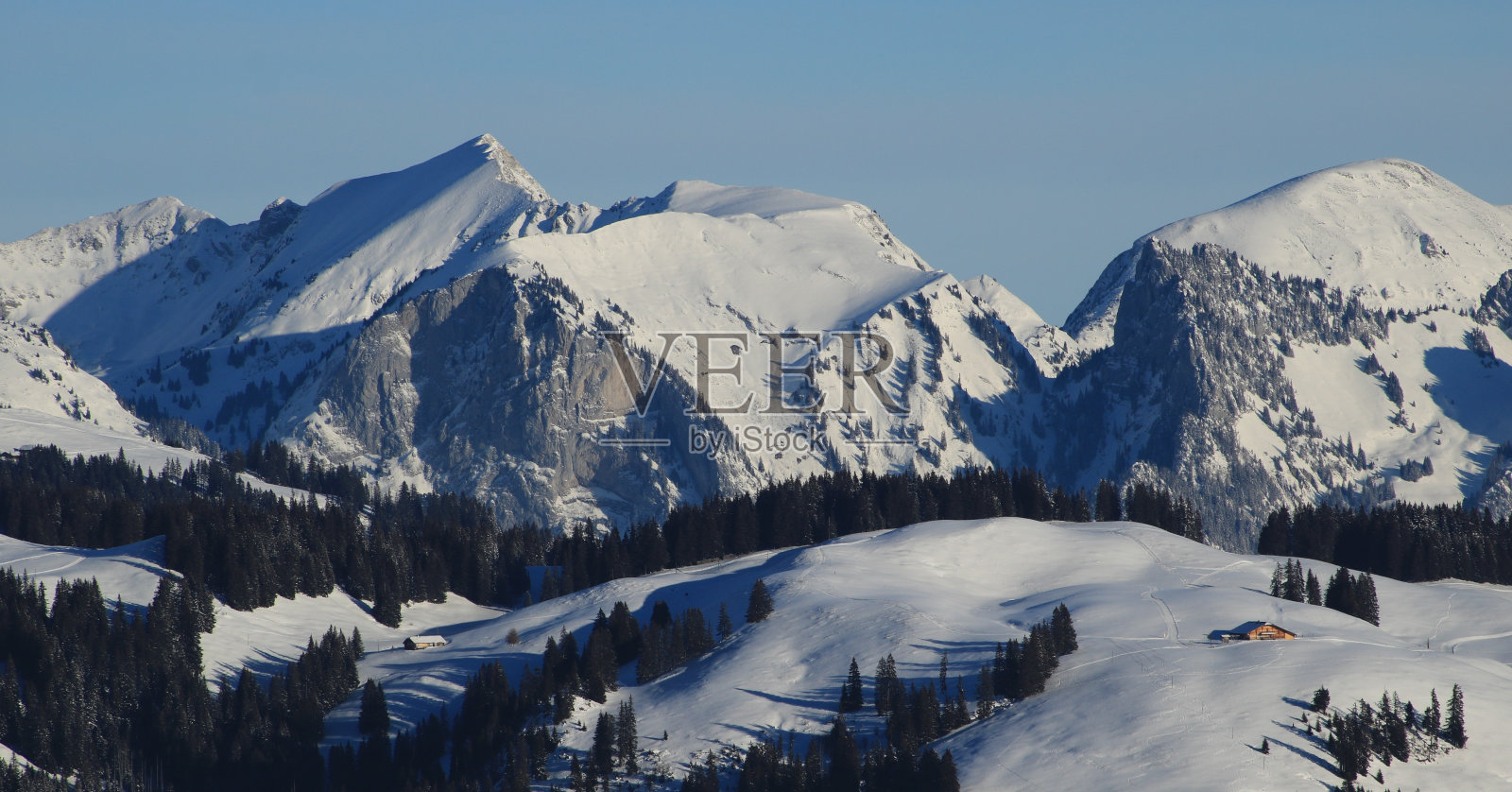 从Horeneggli看到的冬季景观。照片摄影图片
