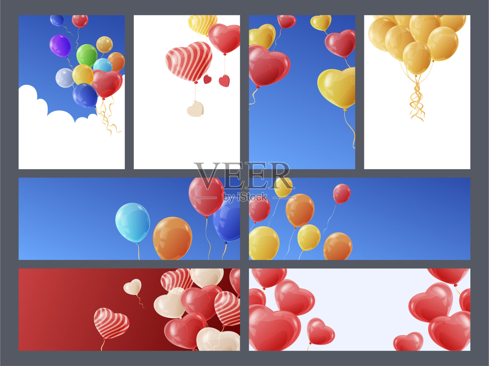 明亮的彩色卡通气球旗帜矢量平面插图节日航空设计假日插画图片素材