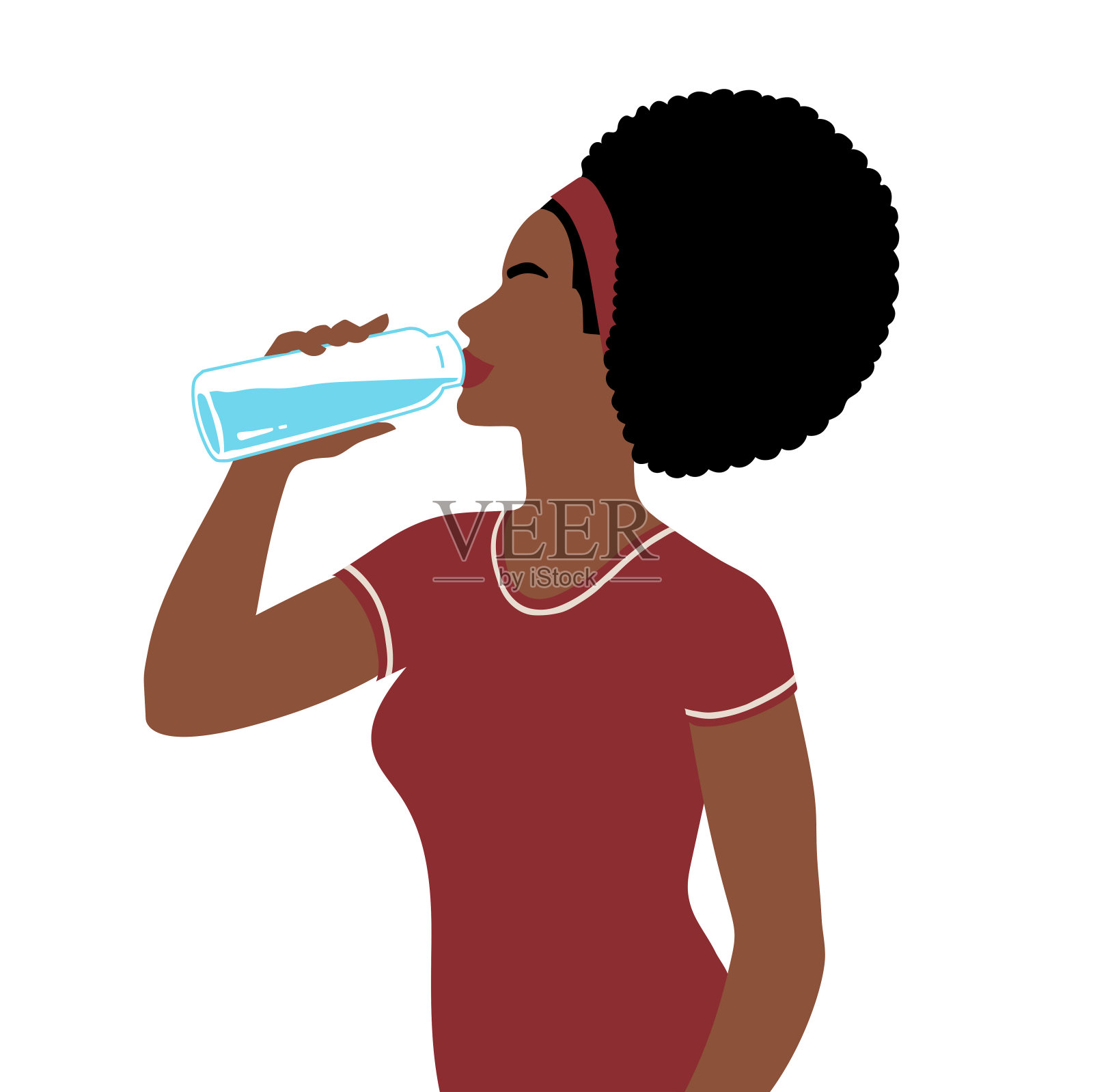 女人侧视身影喝水插画图片素材