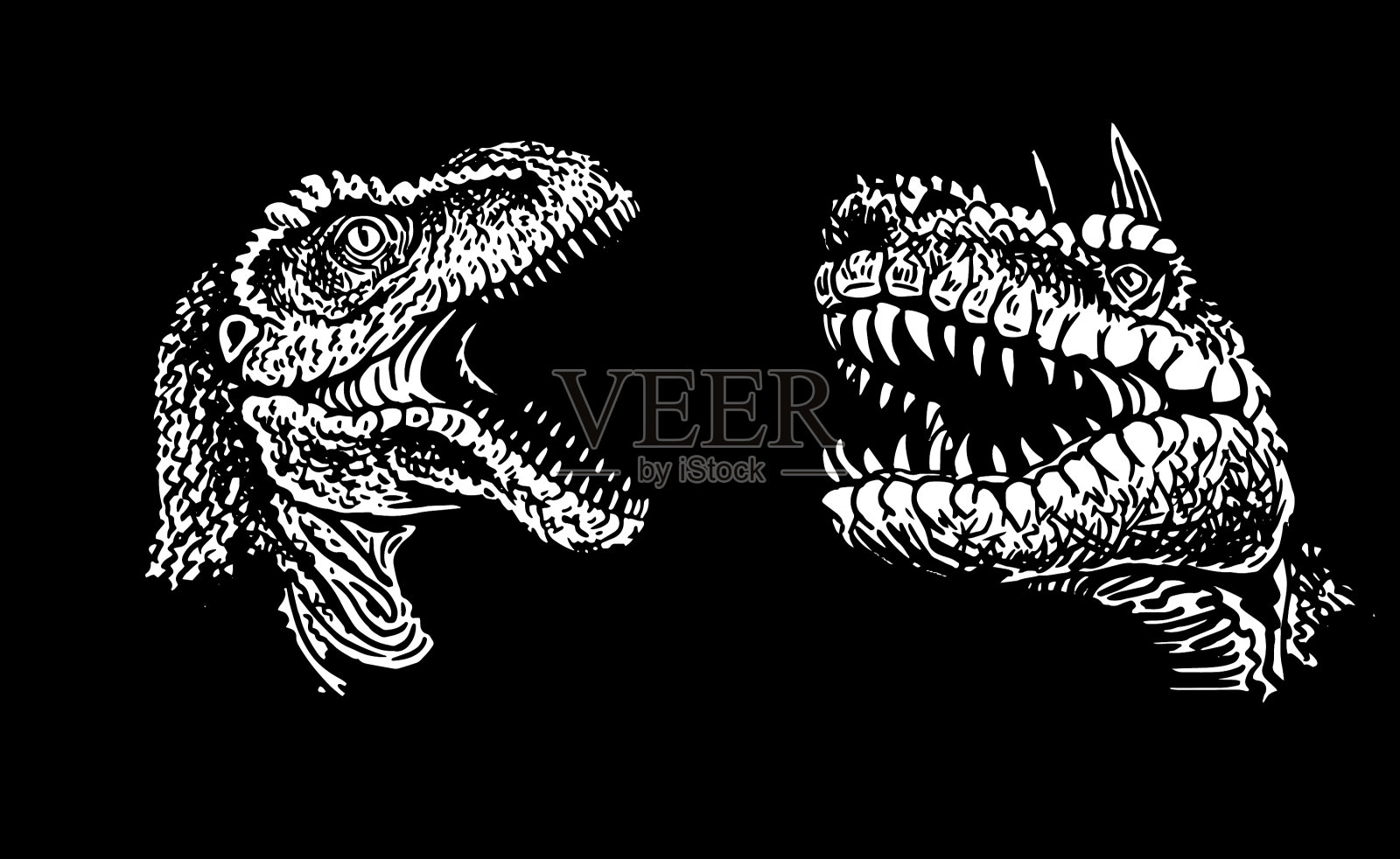 恐龙的图形肖像孤立在黑色插画图片素材