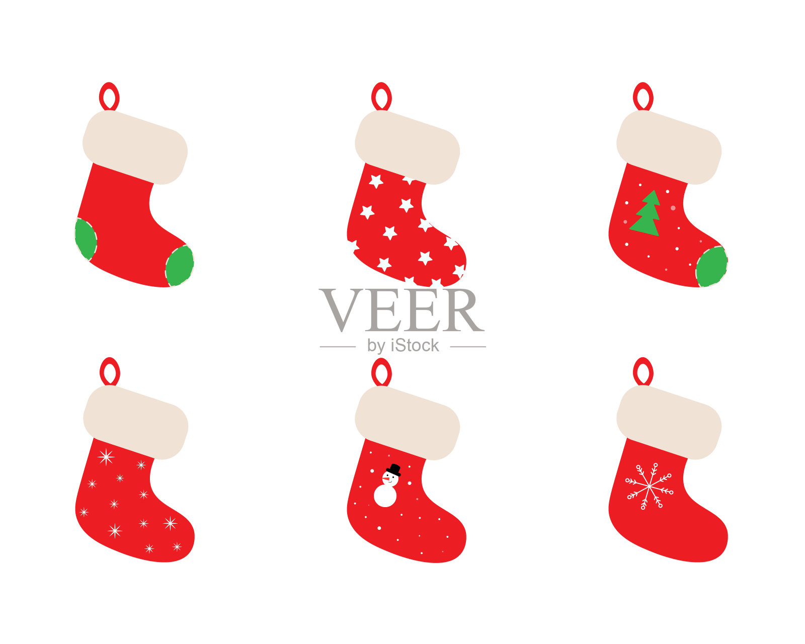 一套可爱的红色圣诞袜插画图片素材