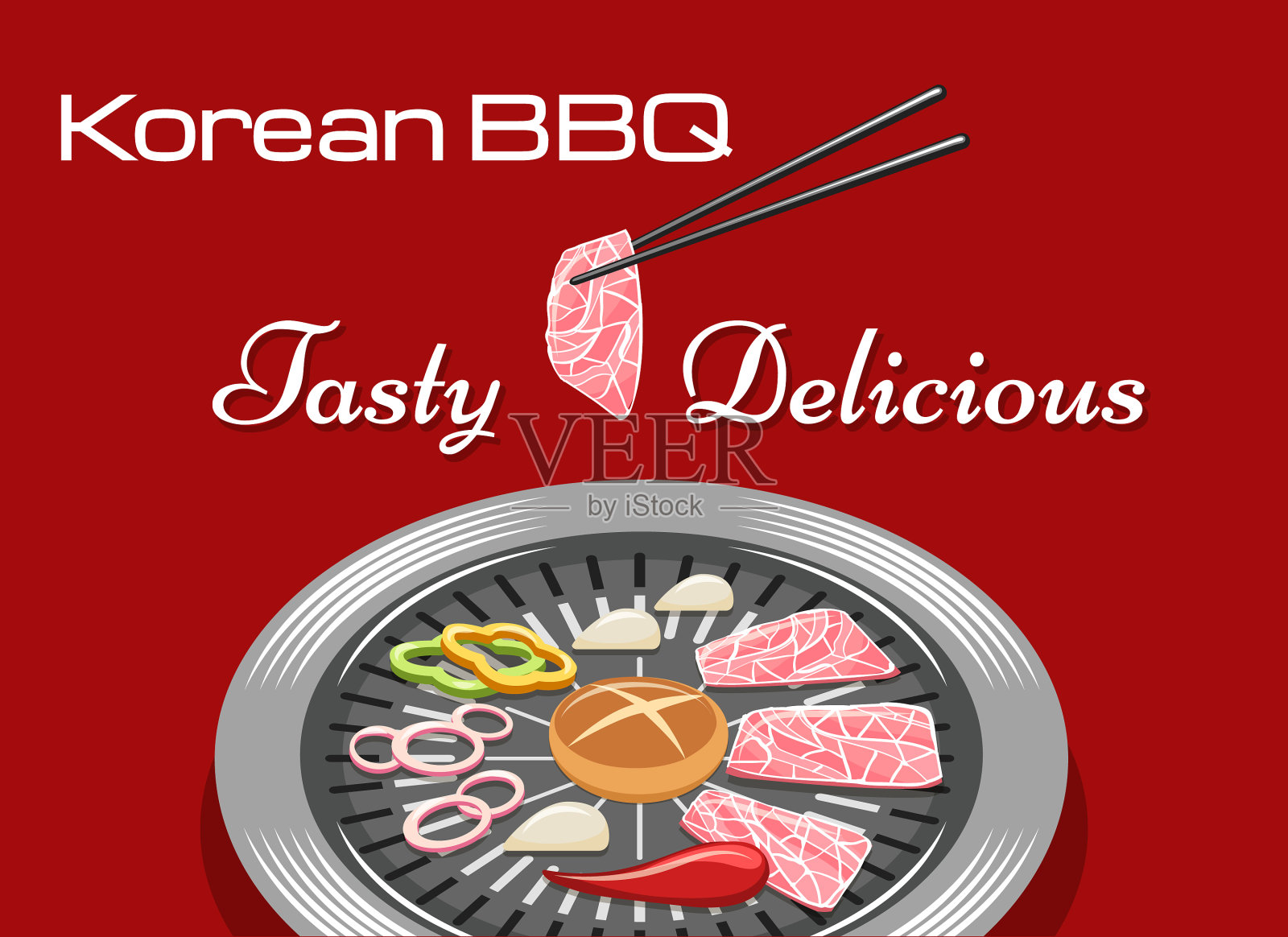 韩国人的烤架上烧烤插画图片素材