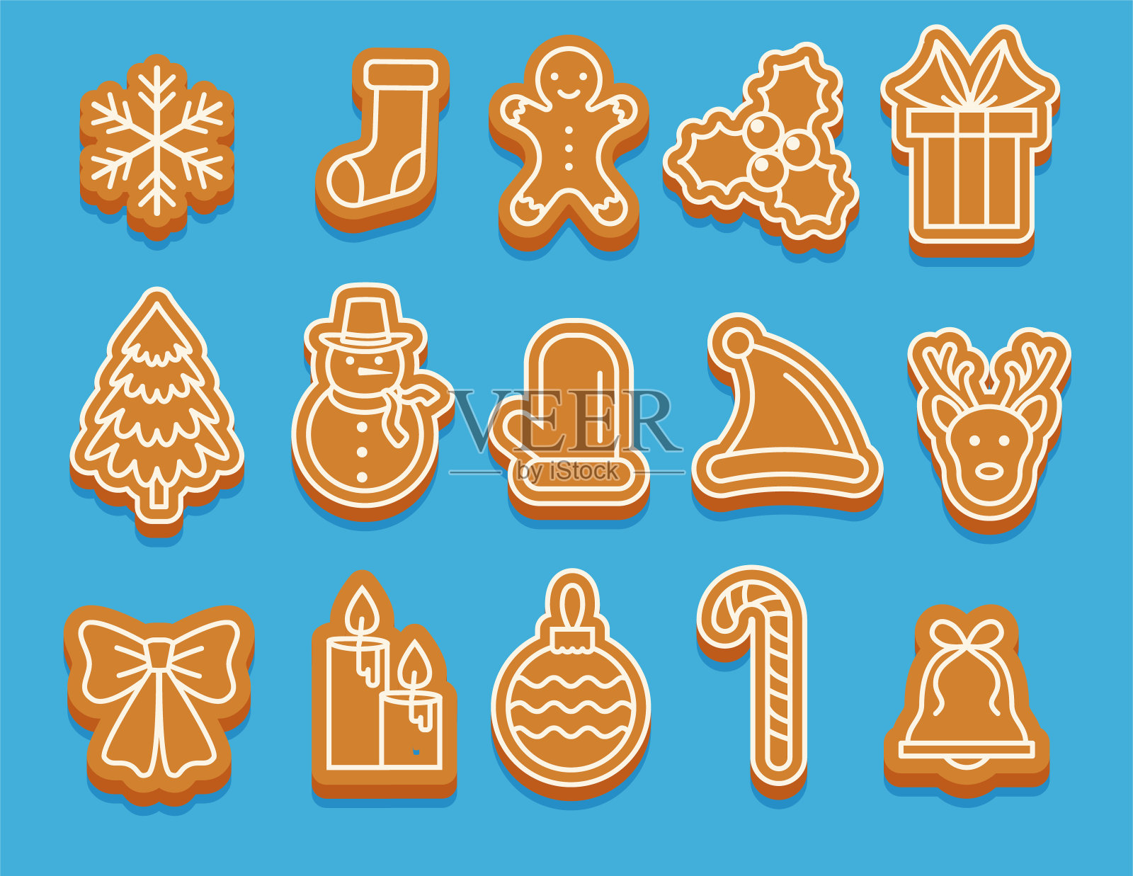 卡通姜饼曲奇庆祝设计。为插图，卡片，横幅和节日背景的圣诞节向量元素。美味的自制饼干。插画图片素材