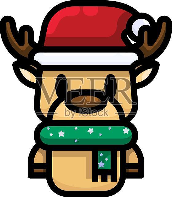 圣诞节圣诞帽小鹿麋鹿动物可爱卡通扁平元素设计元素图片